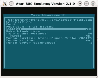 View of the new Tape Management menu in Atari800